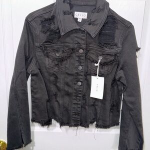 NWT Cello Black Distressed Denim Jacket